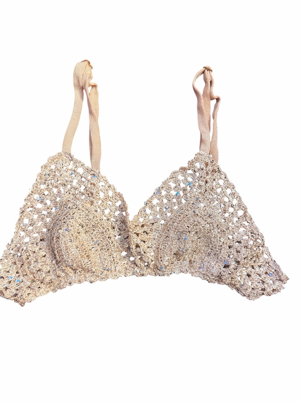 Beach Riot Gold Sequin Crochet Triangle Bikini Top Small/Extra Small - Picture 2 of 7